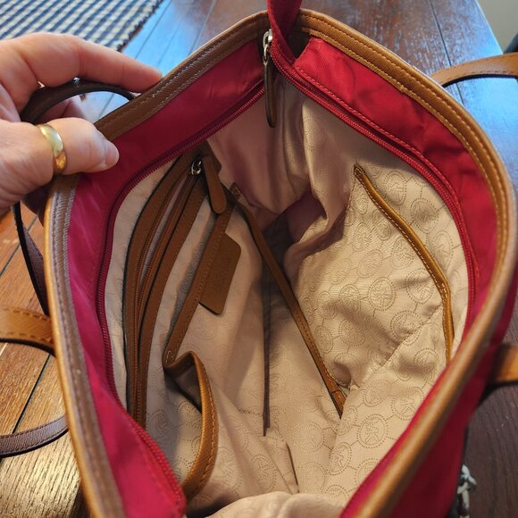 Michael Kors Kempton Red Nylon with Leather Accents Tote Bag - Picture 10 of 16